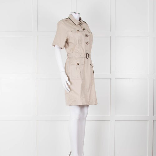Burberry Brit Beige Front Pockets Belted Cotton Dress