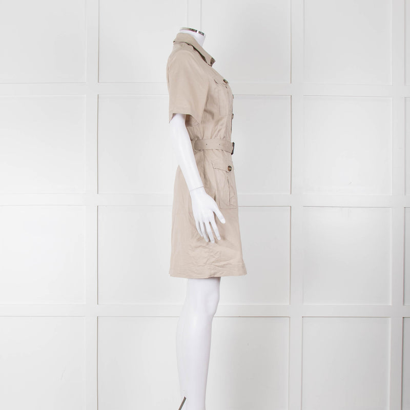 Burberry Brit Beige Front Pockets Belted Cotton Dress