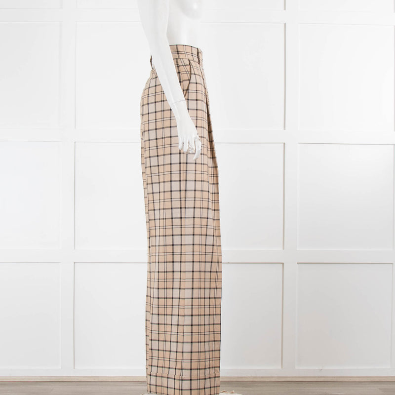 See By Chloe Beige Black Check Flared Trousers