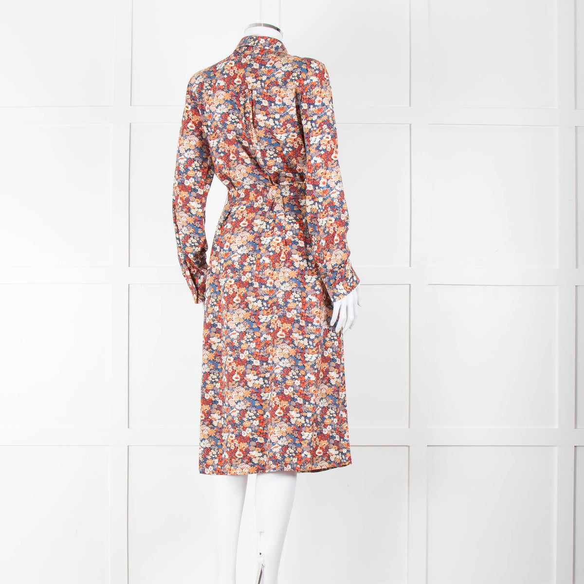 A.P.C Blue Orange Floral Button Up Belted Long Dress