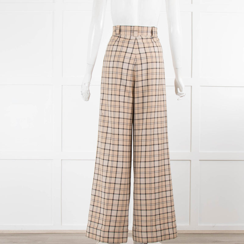 See By Chloe Beige Black Check Flared Trousers