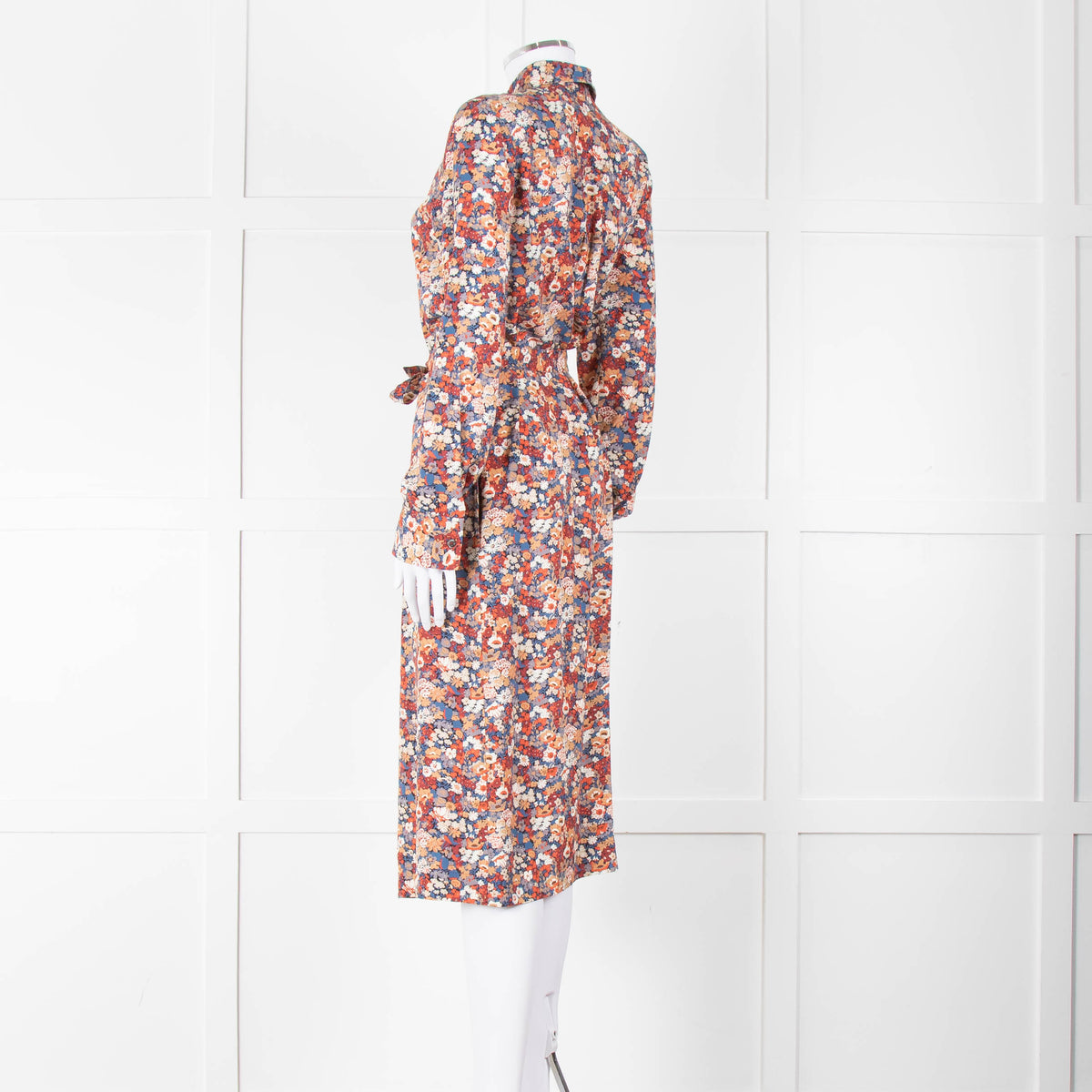 A.P.C Blue Orange Floral Button Up Belted Long Dress