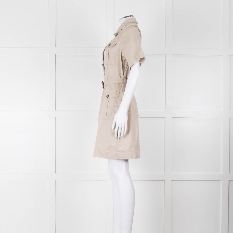 Burberry Brit Beige Front Pockets Belted Cotton Dress