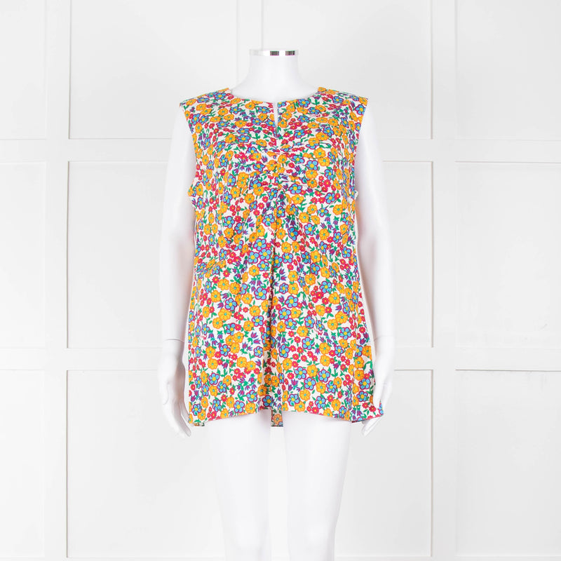 Marni White Orange Blue  Flower Print Sleeveless Top
