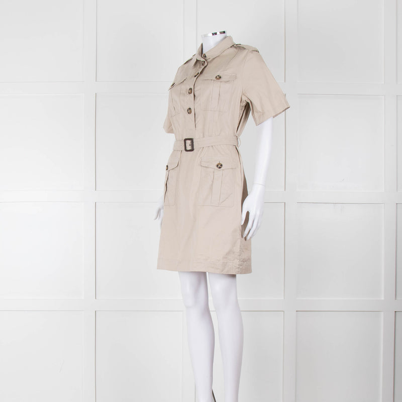 Burberry Brit Beige Front Pockets Belted Cotton Dress