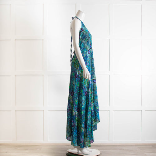 Sophia Alexia Blue Patterned Halterneck Maxi Dress