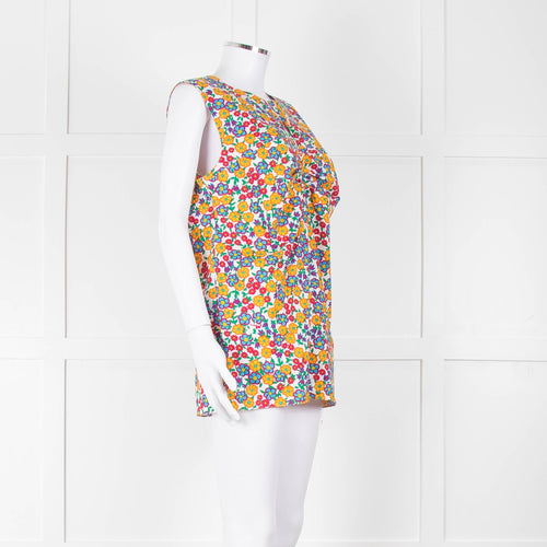 Marni White Orange Blue  Flower Print Sleeveless Top