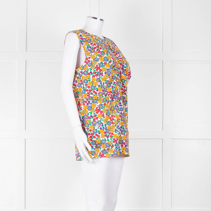 Marni White Orange Blue  Flower Print Sleeveless Top