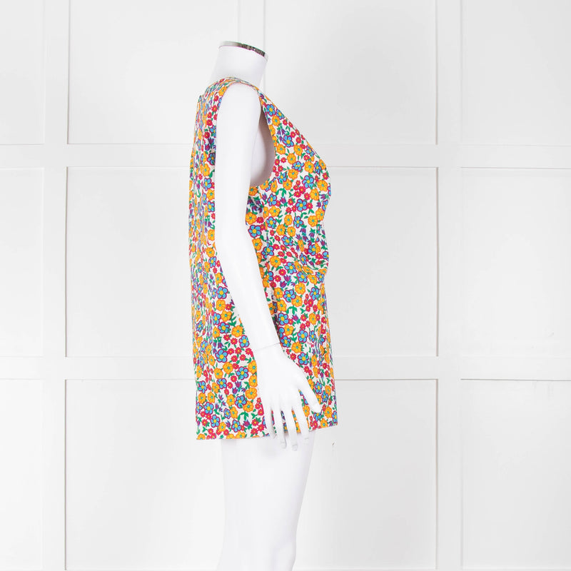 Marni White Orange Blue  Flower Print Sleeveless Top