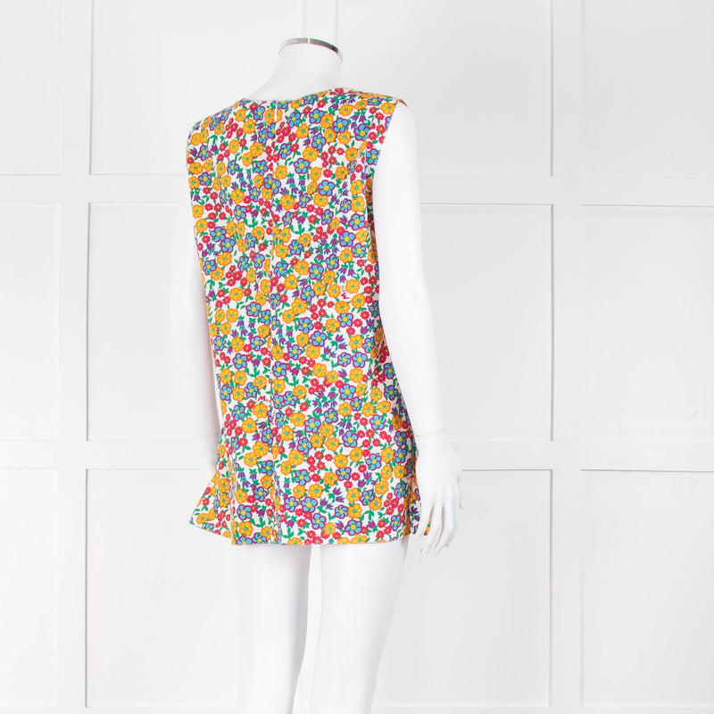 Marni White Orange Blue  Flower Print Sleeveless Top
