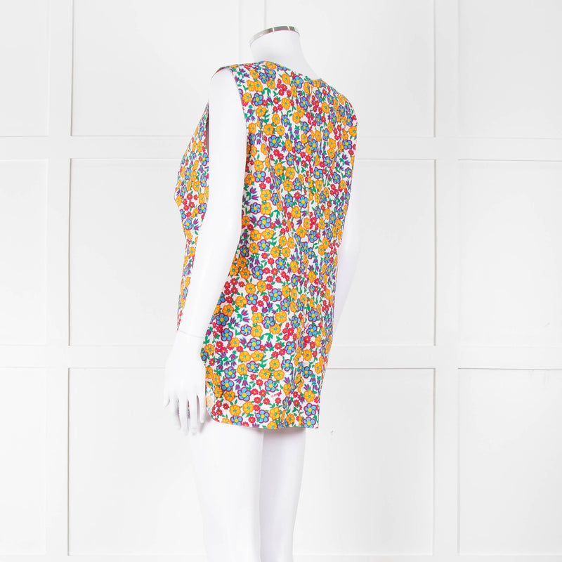 Marni White Orange Blue  Flower Print Sleeveless Top