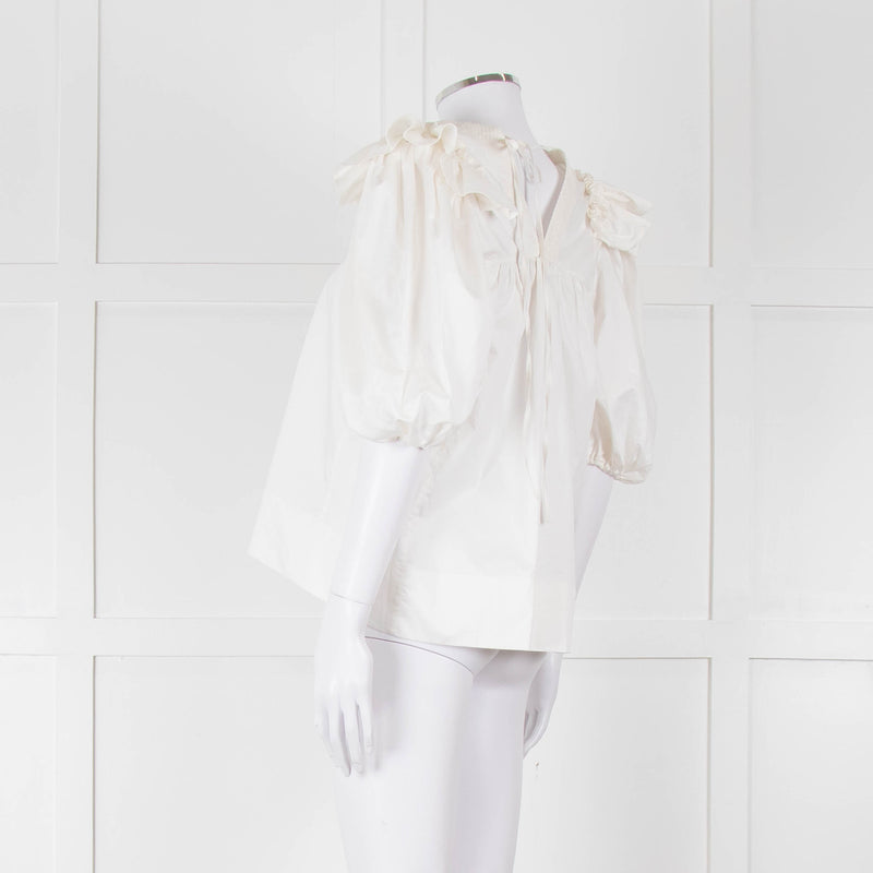 Lug Von Siga Cream Puff Sleeve Frill Trim Top