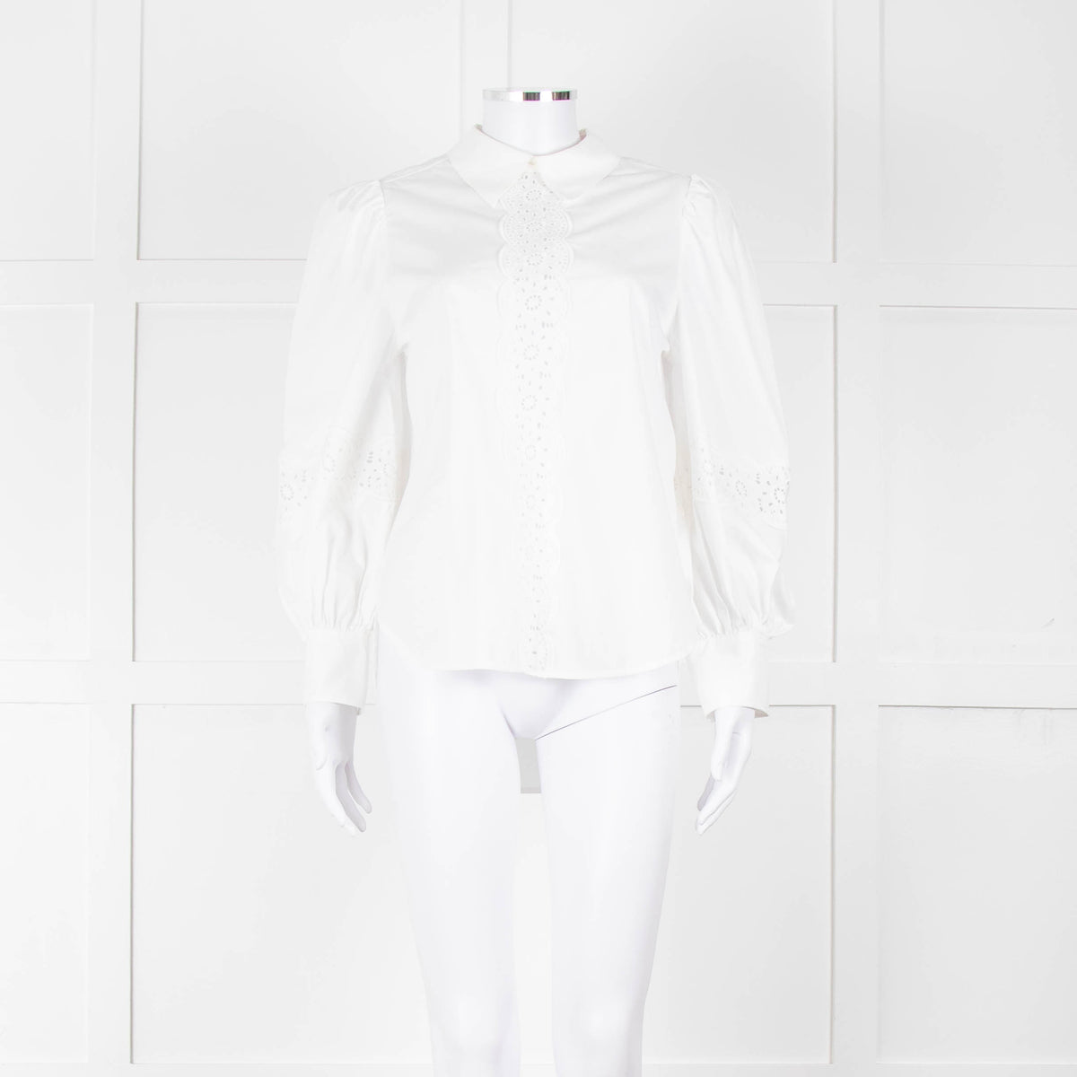 See By Chloe White Cotton Lace Detail Puff Sleeve Top