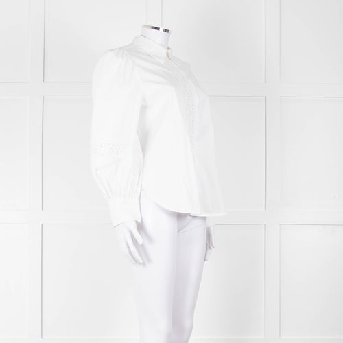See By Chloe White Cotton Lace Detail Puff Sleeve Top