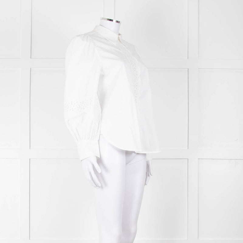 See By Chloe White Cotton Lace Detail Puff Sleeve Top
