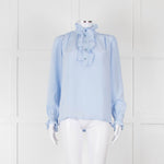 Stella McCartney Pale Blue Silk Frill Trim Long Sleeve Blouse