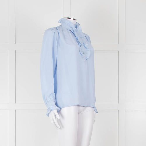 Stella McCartney Pale Blue Silk Frill Trim Long Sleeve Blouse
