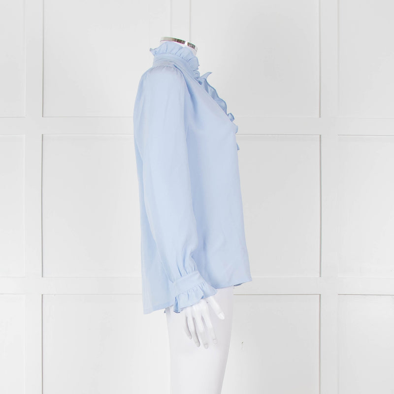 Stella McCartney Pale Blue Silk Frill Trim Long Sleeve Blouse