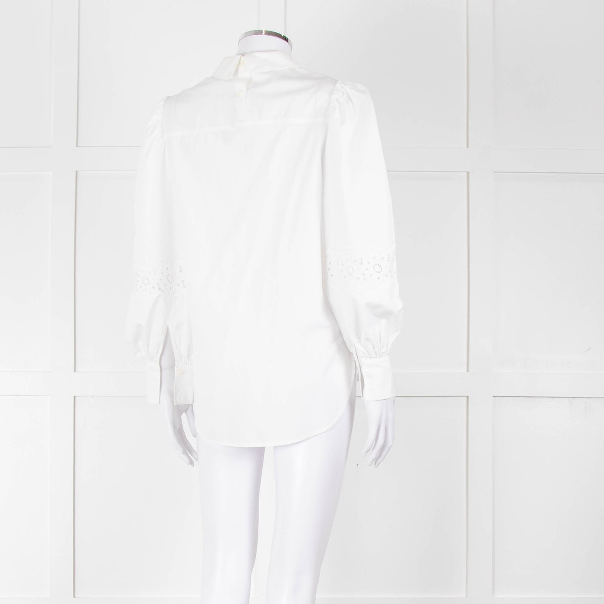 See By Chloe White Cotton Lace Detail Puff Sleeve Top