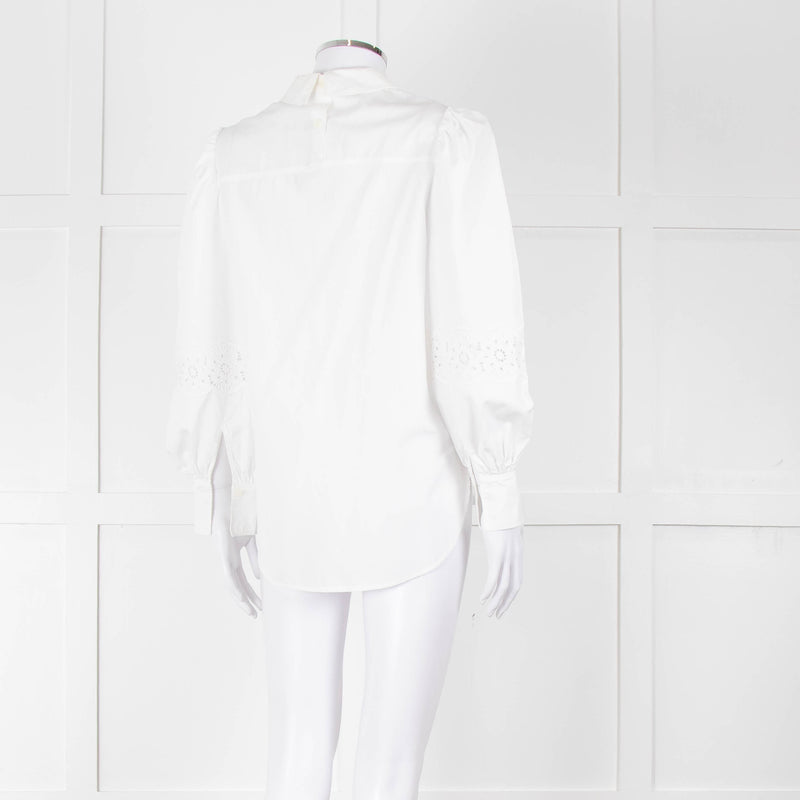 See By Chloe White Cotton Lace Detail Puff Sleeve Top