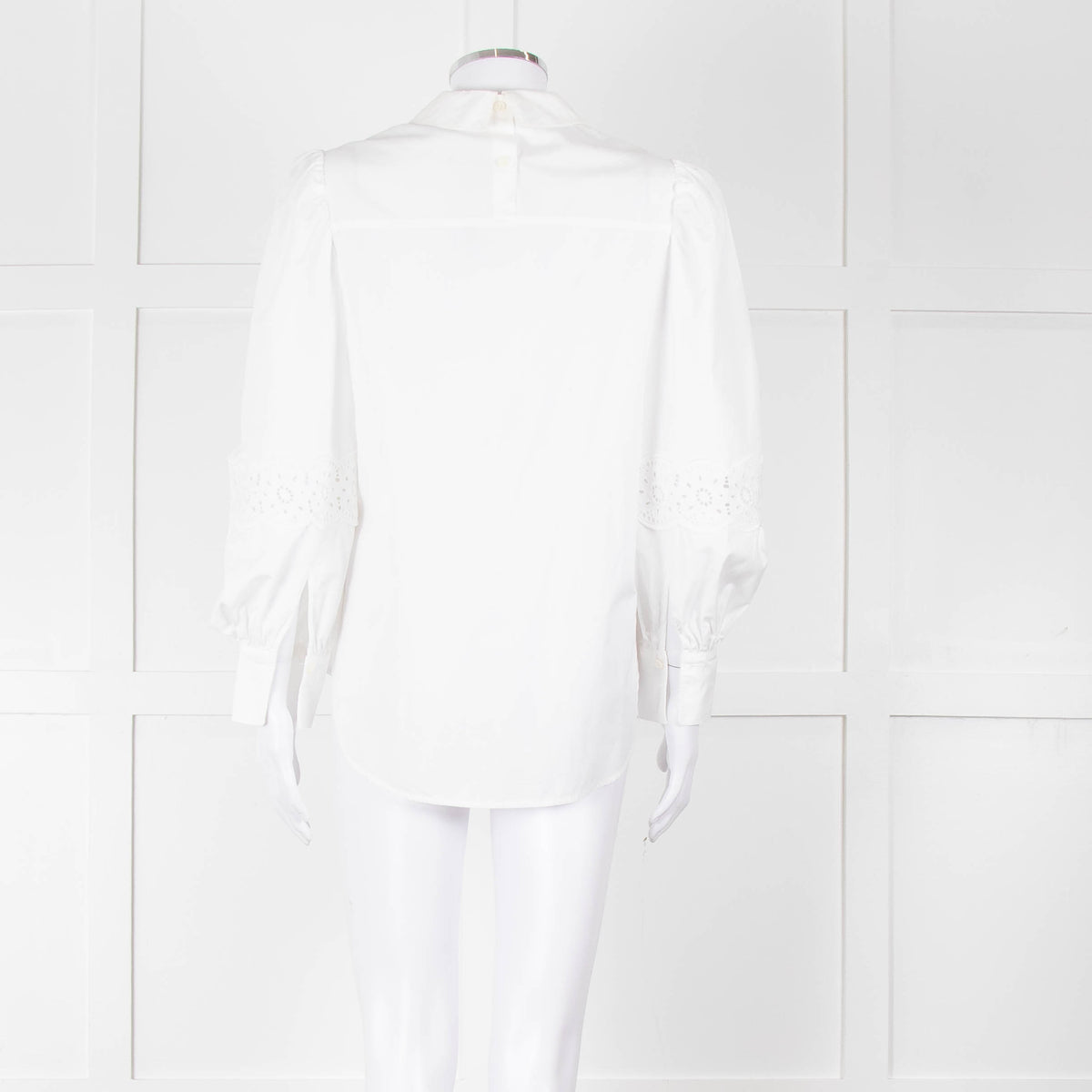 See By Chloe White Cotton Lace Detail Puff Sleeve Top