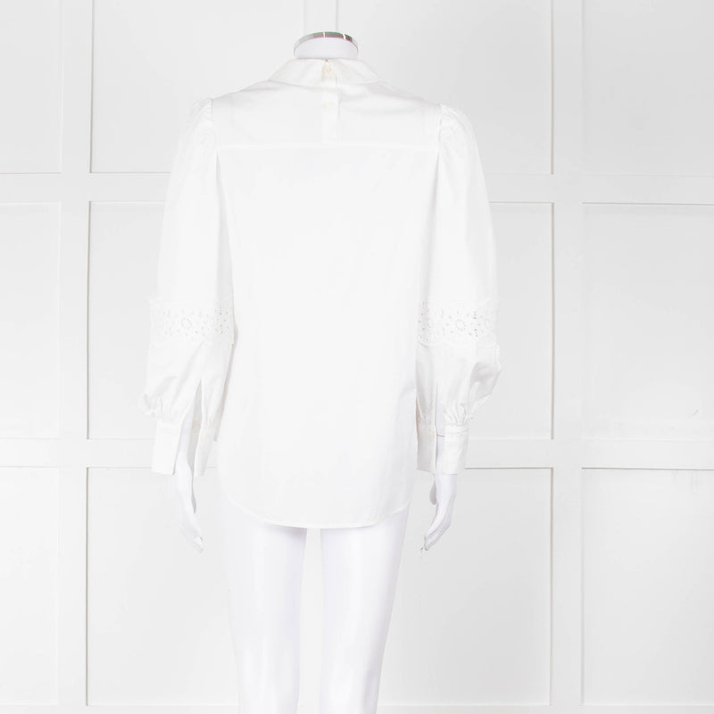 See By Chloe White Cotton Lace Detail Puff Sleeve Top