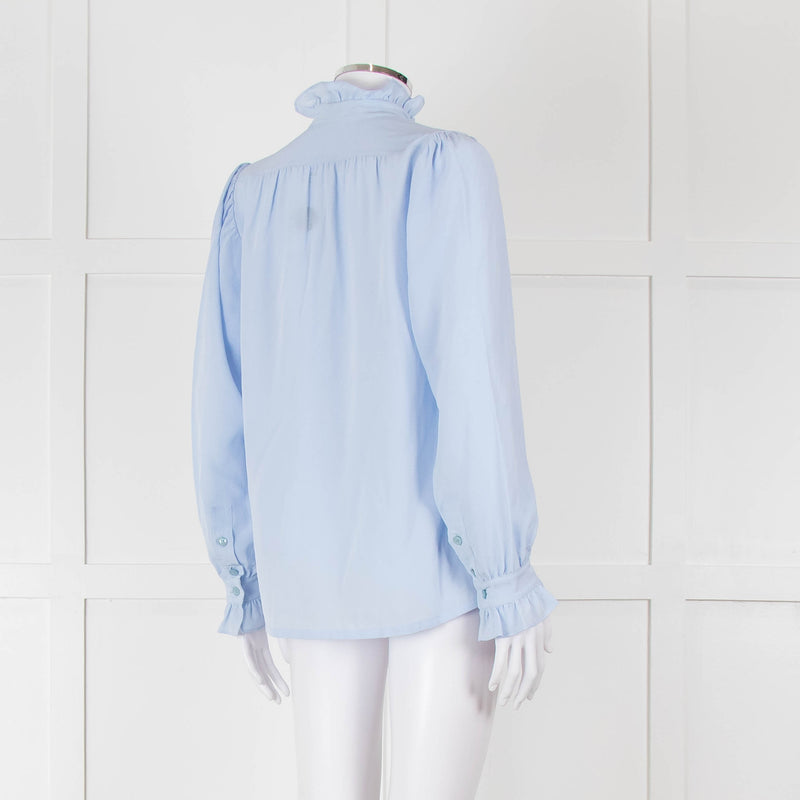 Stella McCartney Pale Blue Silk Frill Trim Long Sleeve Blouse