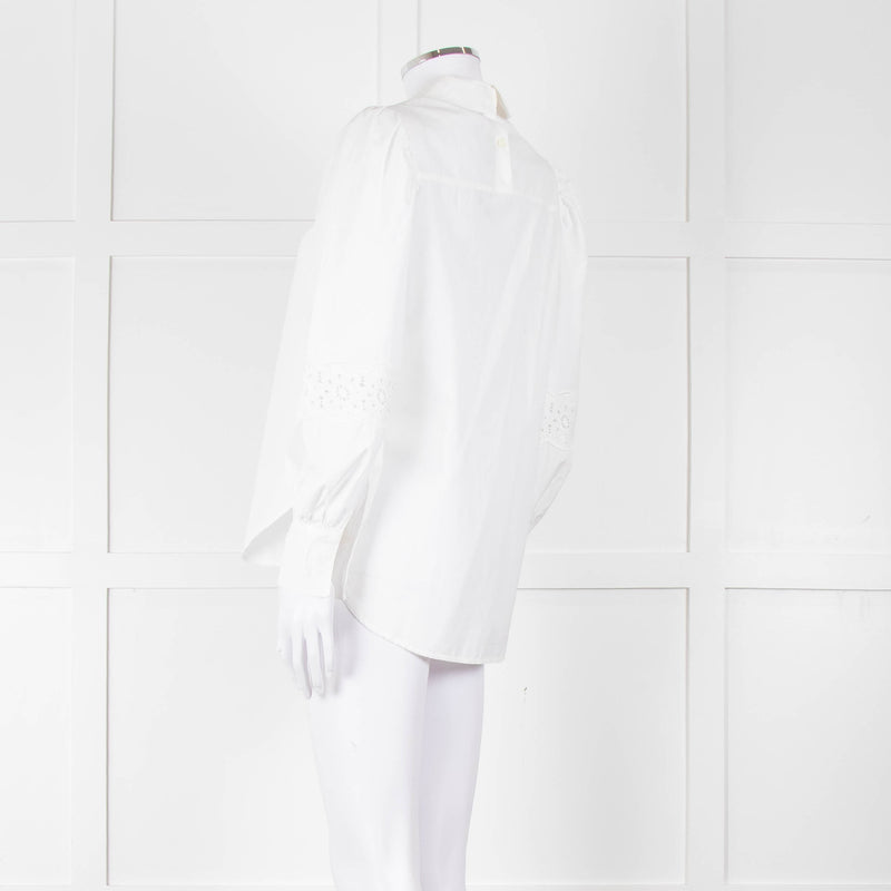 See By Chloe White Cotton Lace Detail Puff Sleeve Top