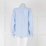 Stella McCartney Pale Blue Silk Frill Trim Long Sleeve Blouse