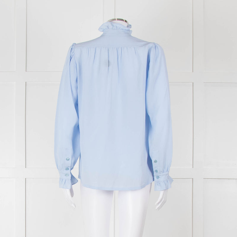 Stella McCartney Pale Blue Silk Frill Trim Long Sleeve Blouse