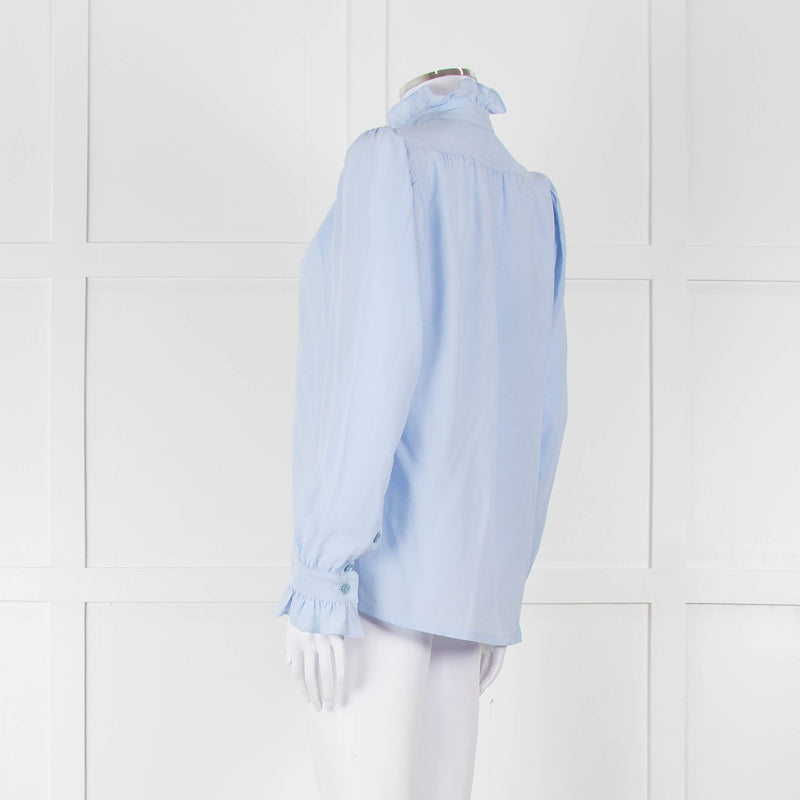 Stella McCartney Pale Blue Silk Frill Trim Long Sleeve Blouse