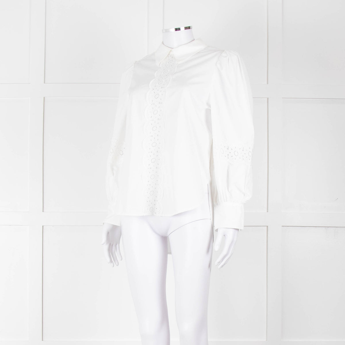 See By Chloe White Cotton Lace Detail Puff Sleeve Top