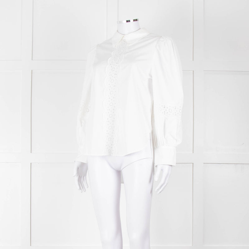 See By Chloe White Cotton Lace Detail Puff Sleeve Top