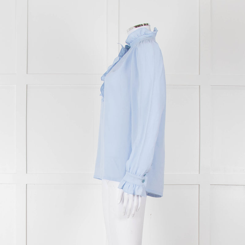 Stella McCartney Pale Blue Silk Frill Trim Long Sleeve Blouse
