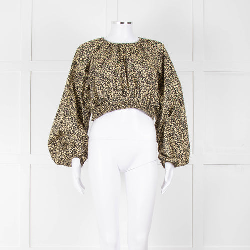 Matteau Black Yellow Floral Cotton Cropped Top