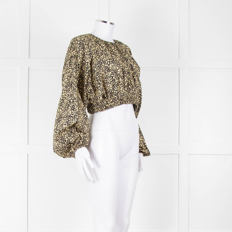 Matteau Black Yellow Floral Cotton Cropped Top