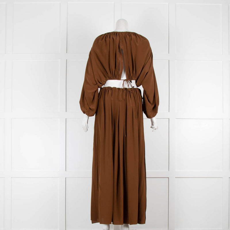 Matteau Brown Drawstring Skirt & Cropped Blouse