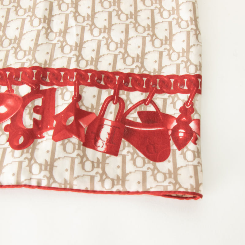 Christian Dior Cream Taupe Red Monogram Silk Scarf