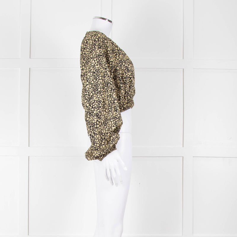 Matteau Black Yellow Floral Cotton Cropped Top