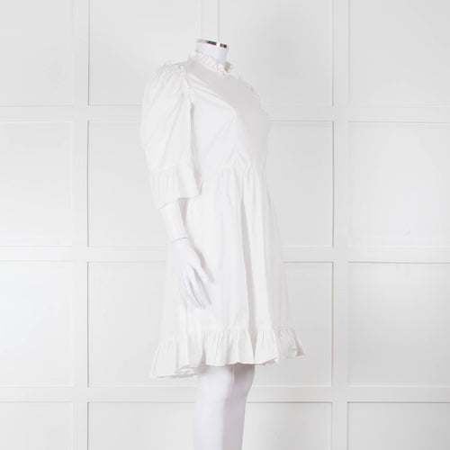 Batsheva White Cotton Frill Detail Short Sleeve Dress