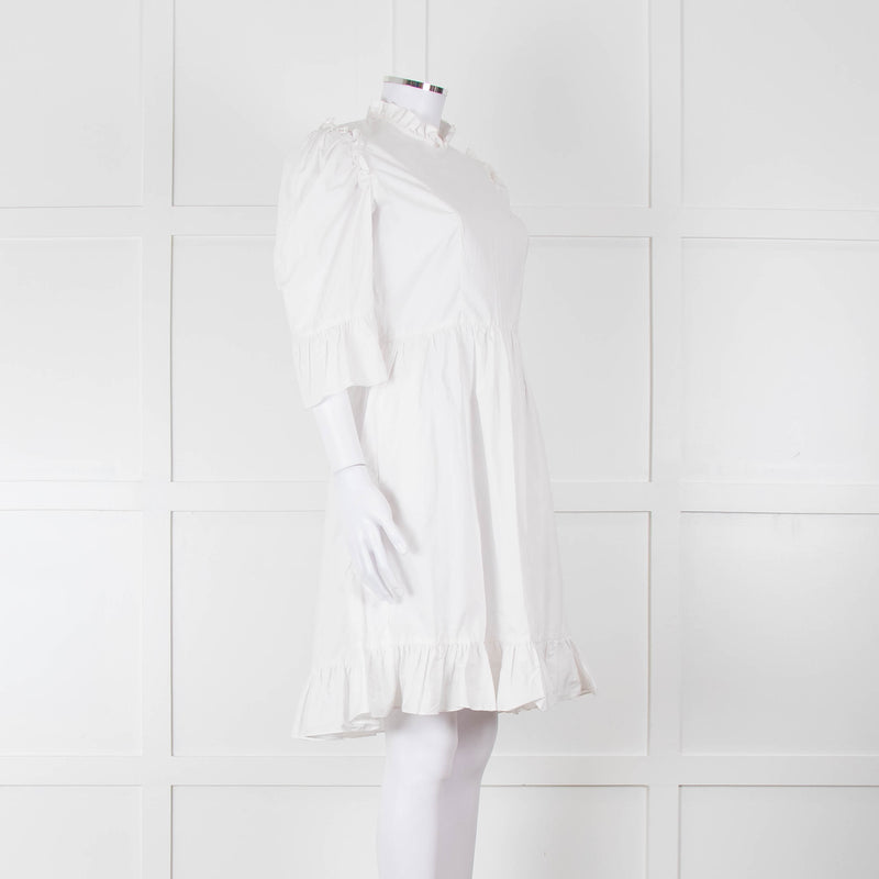 Batsheva White Cotton Frill Detail Short Sleeve Dress