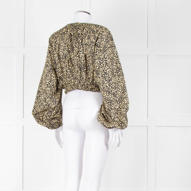Matteau Black Yellow Floral Cotton Cropped Top