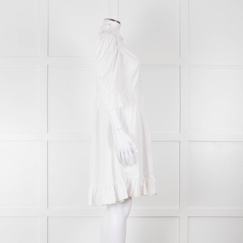 Batsheva White Cotton Frill Detail Short Sleeve Dress