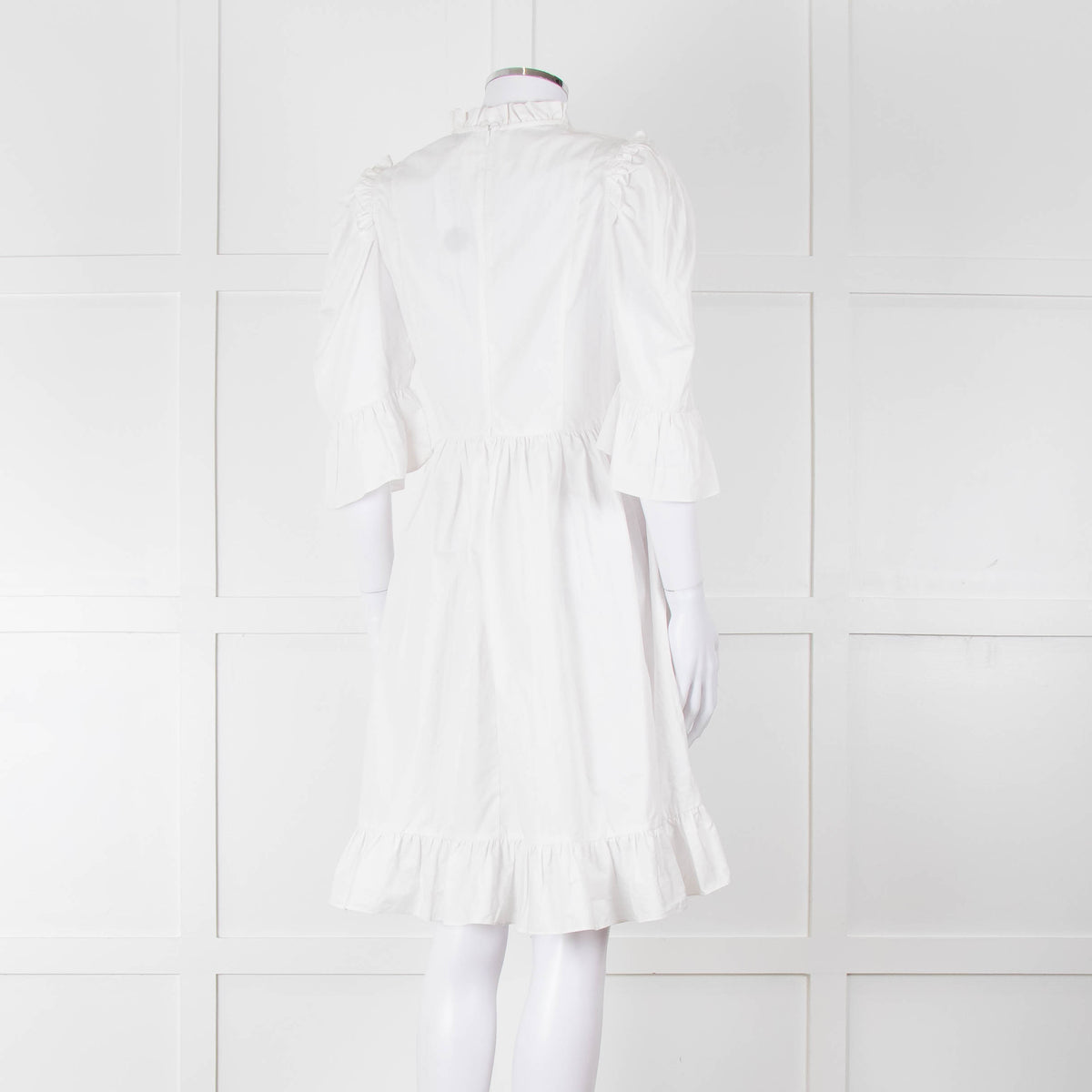 Batsheva White Cotton Frill Detail Short Sleeve Dress