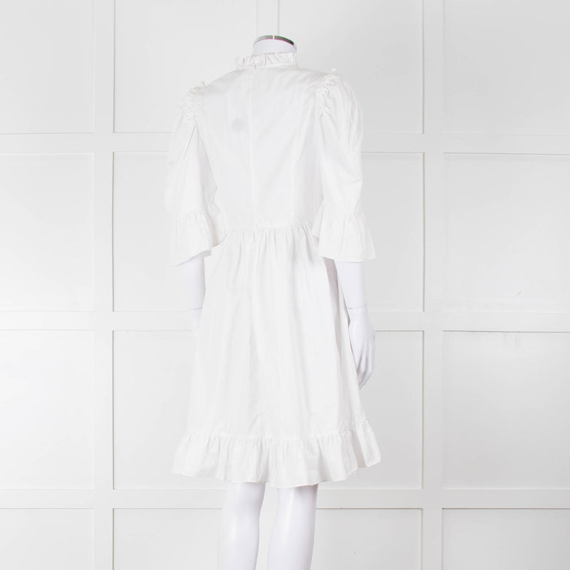 Batsheva White Cotton Frill Detail Short Sleeve Dress