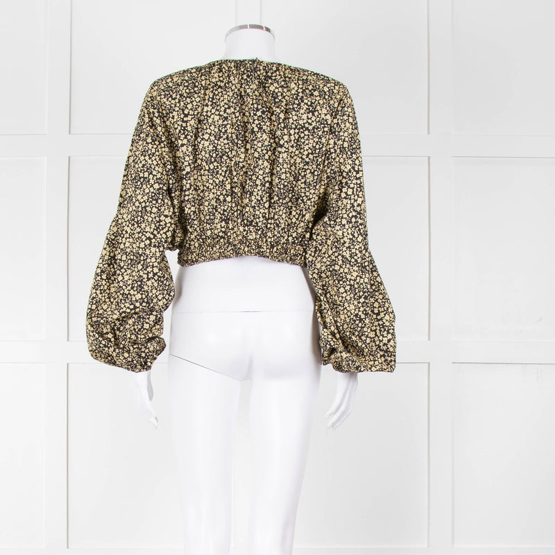 Matteau Black Yellow Floral Cotton Cropped Top