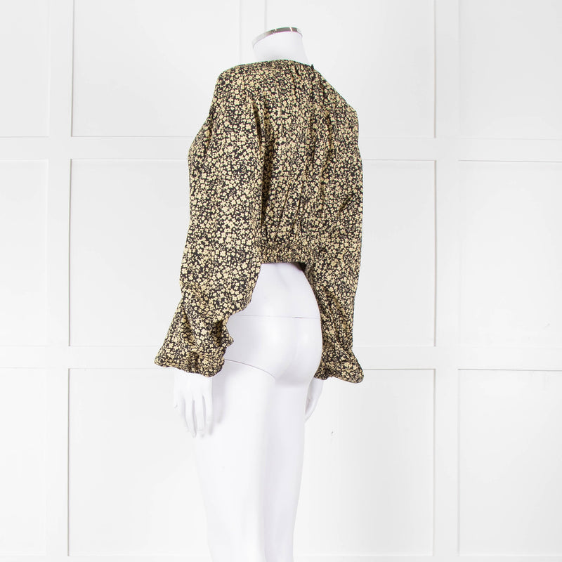 Matteau Black Yellow Floral Cotton Cropped Top
