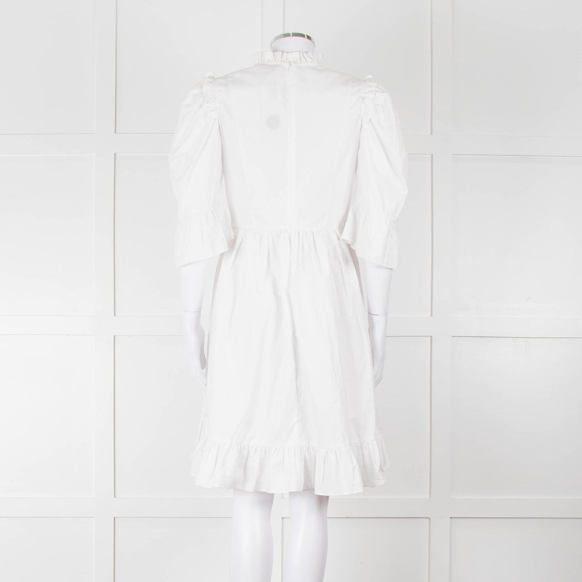 Batsheva White Cotton Frill Detail Short Sleeve Dress