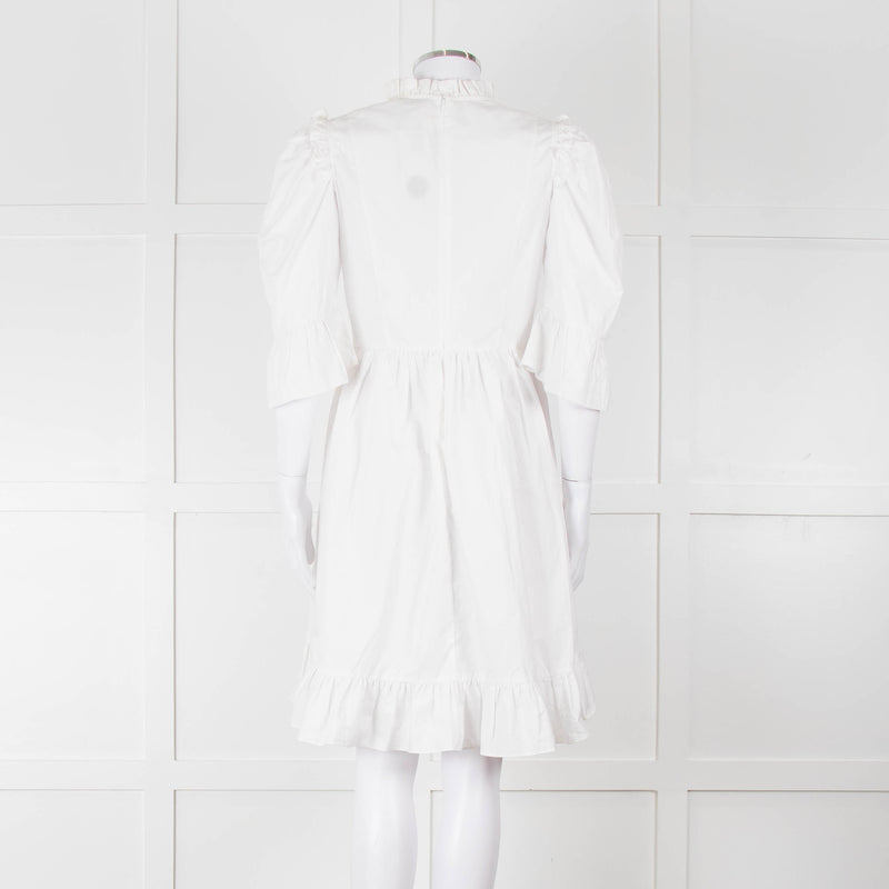 Batsheva White Cotton Frill Detail Short Sleeve Dress