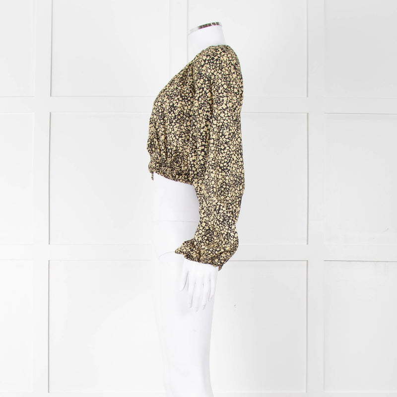 Matteau Black Yellow Floral Cotton Cropped Top
